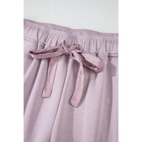 Orchid Petal Drawstring Waist Satin Stripe Patch Straight Leg High Waist Pants - M thumbnail
