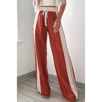 Flamingo Color Block Drawstring High Waist Wide Leg Pants - L thumbnail