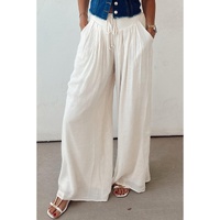 White Casual Tie Waist Pleated Wide Leg Pants - XL thumbnail