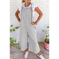 Light Grey Textured Self-Tie Strap Wide-Leg Overalls - L thumbnail