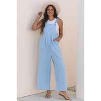Beau Blue Checkered Pocketed High Waist Wide Leg Overall - S thumbnail