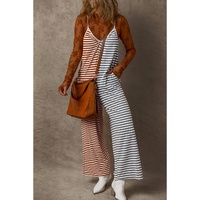 Yellow Stripe Two Tone Contrast Spaghetti Strap Backless Overall - M thumbnail