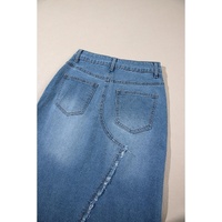 Light Blue Frayed Slit Asymmetric Denim Midi Skirt - XL thumbnail