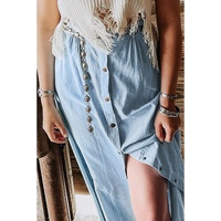 Mist Blue Fully Buttoned Long Denim Skirt - XL thumbnail