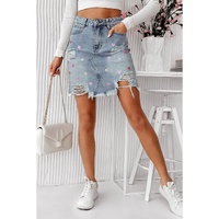 Beau Blue Shimmer Heart Pattern Distressed Denim Mini Skirt - M thumbnail