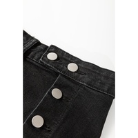 Black Button Fly Side Split High Waist Denim Midi Skirt - XL thumbnail