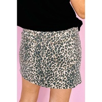 Khaki Leopard Denim Mini Skirt - 10 US thumbnail