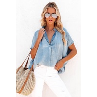 Azura Exchange V Neck Oversized Denim Blouse - L thumbnail