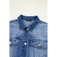 Peacock Blue Raw Edge Ruffled Short Sleeve Denim Jacket - S thumbnail