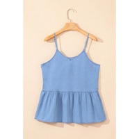 Sky Blue Casual Ruffled Spaghetti Straps Denim Tank Top - XL thumbnail