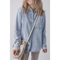 Beau Blue Long Sleeve Buttoned Chest Pocket Denim Shacket - XL thumbnail