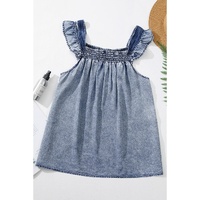Ashleigh Blue Ruffled Shirred Neckline Sleeveless Denim Tank Top - XL thumbnail