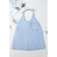 Beau Blue Knotted Open Back Halterneck Denim Tank Top - XL thumbnail