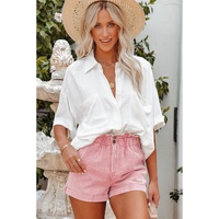 Dusty Pink Vintage Washed Frilled High Waist Denim Shorts - 10 US thumbnail