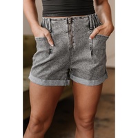 Gray Zipped Light Wash Cuffed Edge Denim Shorts - 8 US thumbnail