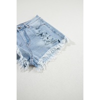 Light Blue Distressed Ripped Raw Hem High Waist Denim Shorts - 14 US thumbnail