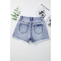 Beau Blue Pearl Studded Pockets Raw Hem Denim Shorts - 8 US thumbnail