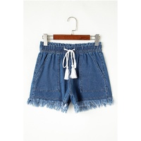Ashleigh Blue Raw Hem Drawstring High Waist Denim Shorts with Pockets - 10 US thumbnail