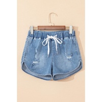 Myosotis Drawstring High Waist Distressed Denim Shorts - 10 US thumbnail