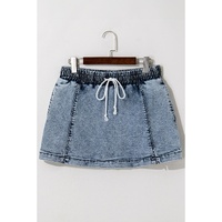 Dusk Blue Drawstring High Waist Pocketed Denim Shorts - 8 US thumbnail