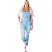 Sky Blue Constructed Bib Pocket Distressed Denim Overalls - L thumbnail