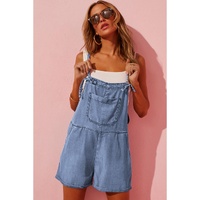 Light Blue Grommet Tie Straps Casual Denim Romper - L thumbnail
