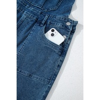 Dusk Blue Adjustable Tie Straps Cropped Wide Leg Denim Overalls - M thumbnail