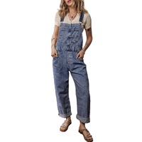 Sail Blue Denim Bib Straight Leg Jumpsuit with Pockets - L thumbnail