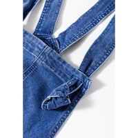 Prussian Blue Mineral Wash Knotted Strap Patched Pocket Wide Leg Denim Overalls - L thumbnail