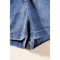 Light Blue Denim Cuffed Sleeve Tee Elastic Shorts Set - XL thumbnail