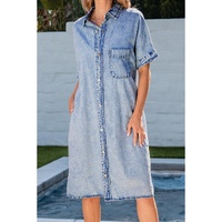 Light Blue Loose Medium Wash Short Sleeve Shirt Chambray Dress - XL thumbnail