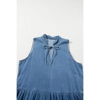 Blue Sleeveless Tiered Chambray Maxi Dress - M thumbnail