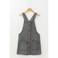 Medium Grey Wide Strap Button Front Pocketed Denim Mini Dress - XL thumbnail