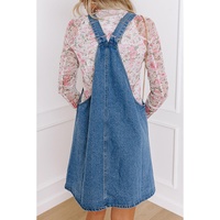 Dusk Blue Wide Strap Button Front Pocketed Denim Mini Dress - M thumbnail