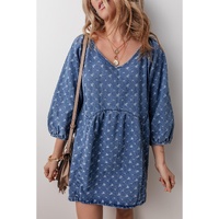 Ashleigh Blue Textured Open Back Loose Fit Denim Dress - M thumbnail