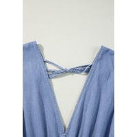 Myosotis Chambray Deep V Neck Bracelet Sleeve Maxi Dress - L thumbnail
