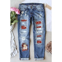 Azura Exchange Distressed Boyfriend Jeans with Santa Claus Pattern - S thumbnail