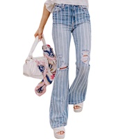 Azura Exchange Vertical Striped Ripped Flare Jeans - 12 US thumbnail
