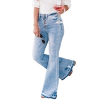 Azura Exchange Buttoned Distressed Flared Jeans - 10 US thumbnail