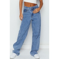 Blue Mid Rise Asymmetrical Waist Wide Leg Jeans - 4 US thumbnail