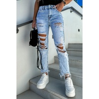Sky Blue Acid Wash Distressed Slim Fit Jeans - 14 US thumbnail