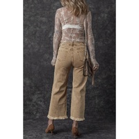 Light French Beige Acid Washed High Rise Cropped Wide Leg Jeans - 14 US thumbnail