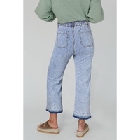 Beau Blue Acid Wash Contrast Edge Pocketed Cropped Jeans - 12 US thumbnail