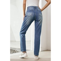 Sky Blue Heart-shape American Flag Patch Frayed Jeans - 8 US thumbnail