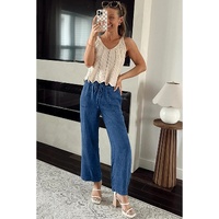 Sail Blue Mineral Wash Drawstring Waist Loose Straight Denim Pants - 10 US thumbnail