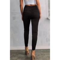 Black Solid Color High Waist Stretchy Slim Fit Jeggings - M thumbnail