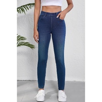 Ashleigh Blue Multiple Pockets Straight Leg Washed Stretchy Knit Casual Jeans - L thumbnail
