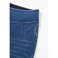 Navy Blue Skinny Elastic Waist Ankle Length Mid Waist Jeggings with Pockets - L thumbnail