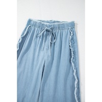 Myosotis Light Wash Raw Hem Ruffled Wide Leg Jeans - 10 US thumbnail