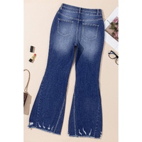 Sail Blue High Rise Dual Button Distressed Raw Hem Flared Jeans - 8 US thumbnail